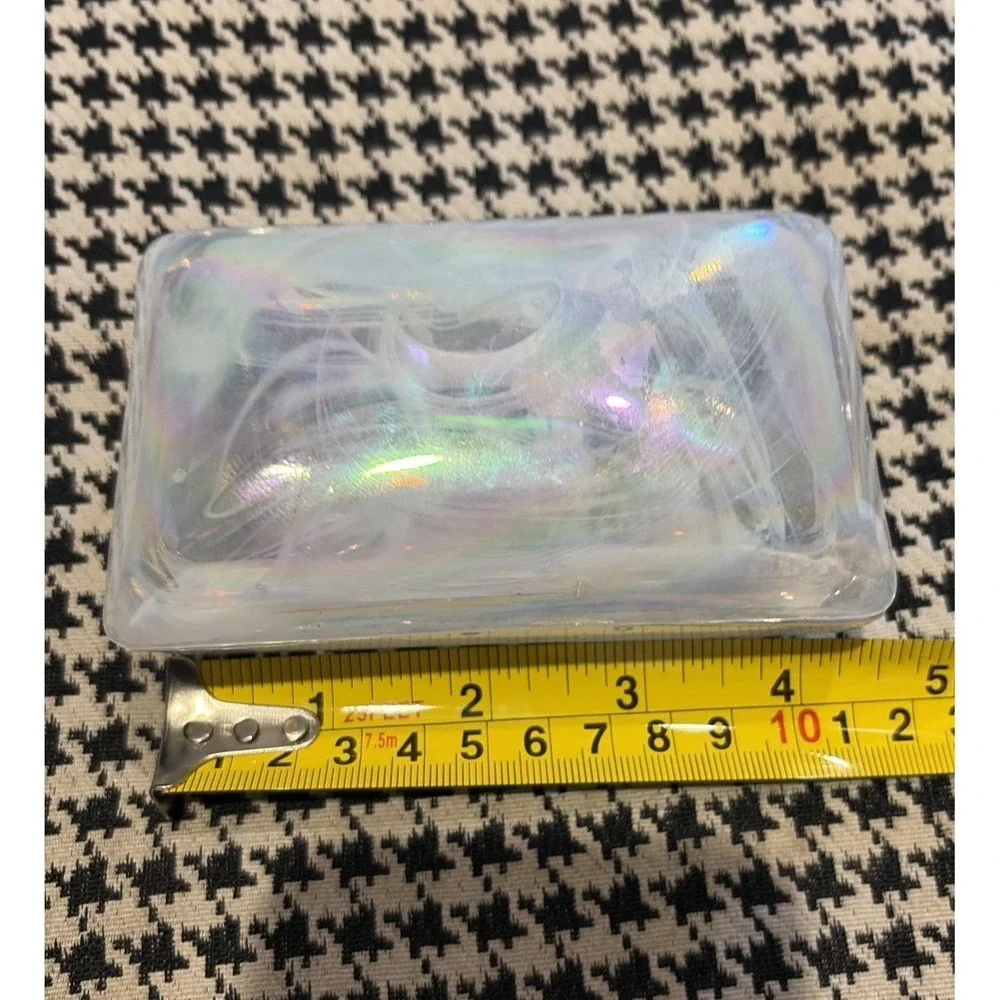 VTG White Opulent Glass W/ Lid iridescent Trinket Vanity Box‎ Swirl Beautiful